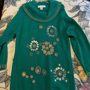 Victoria Harbour Teal Sweater Dress with Silver Accents